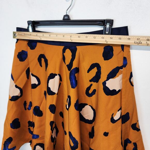 3.1 Phillip Lim Leopard Skater Skirt Size 14 Orange Blue Elastic Waist Chic City - Picture 7 of 11